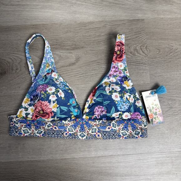 Johnny Was Sunset Bikini Top Floral Print Banded Underbust V-neck Size M - Picture 2 of 6